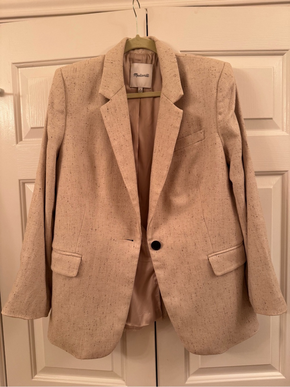 Madewell Beige Tweed One-Button Blazer